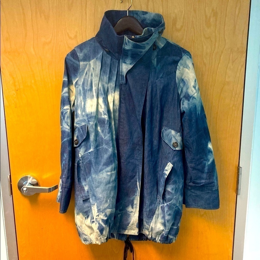 HEIDI MERRICK Sz S Denim Leather Tie Dye Oversized Jacket Art to Wear